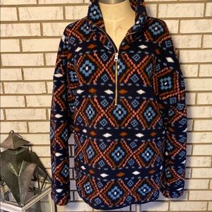 Old Navy Women's Patterned Fleece Jacket - Navy and Orange